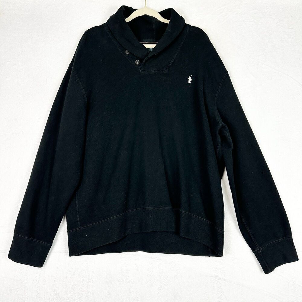 Polo Ralph Lauren Shawl Collar Pullover Sweater Size XXL Cotton Preppy Black